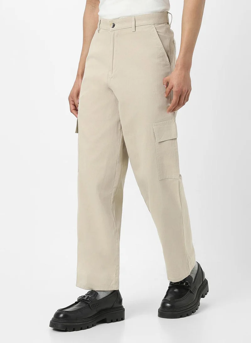 Urbano Fashion  Urbano Fashion Men's Cream Loose Baggy Fit Solid Cargo Chino Pant with 6 Pockets Non-Stretchable for Men | Best Price UAE